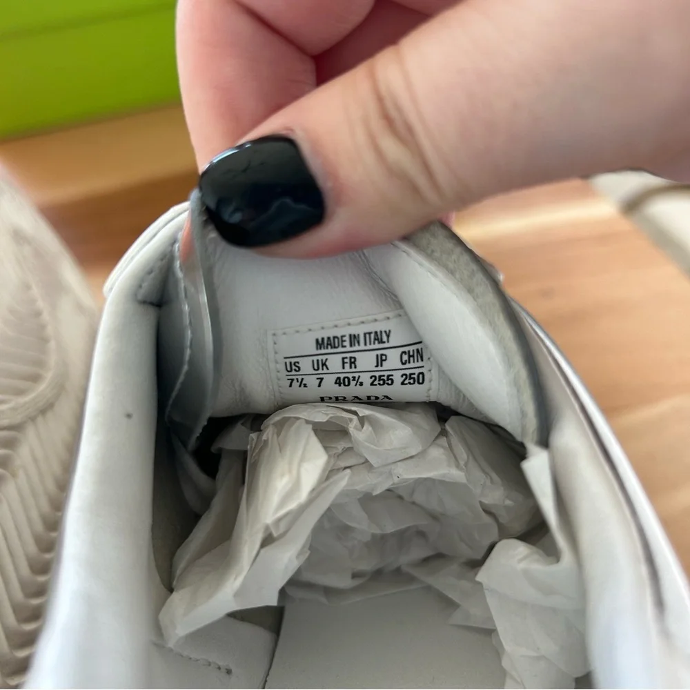 Prada White and Silver Low-Top Sneakers